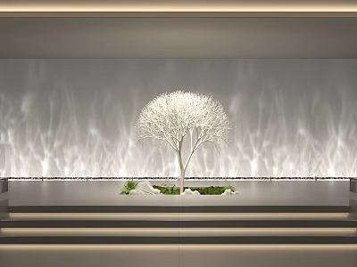 Indoor Decorative Landscape With White Tree Green Plants And Light Ripple Background 3d model