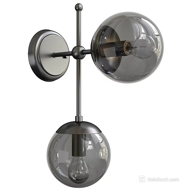 Modern Wall Mounted Lighting Fixture With Double Glass Globe And Matte Black Metal Frame 3d model 