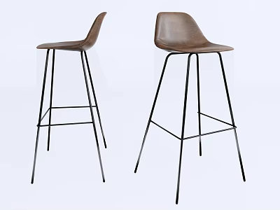 Modern Brown Bar Stools With Black Metal Legs And Simple Design 3d model