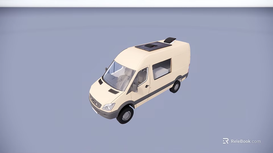 White Commercial Van With Roof Equipment And Side Windows Design 3d model 