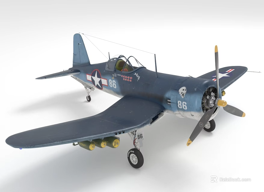 Vintage Blue Airplane Model With Number 86 American Flag And Propeller Design 3d model 