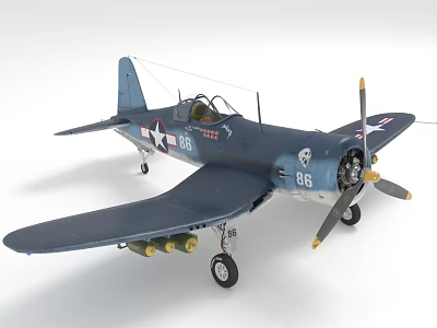 Vintage Blue Airplane Model With Number 86 American Flag And Propeller Design 3d model