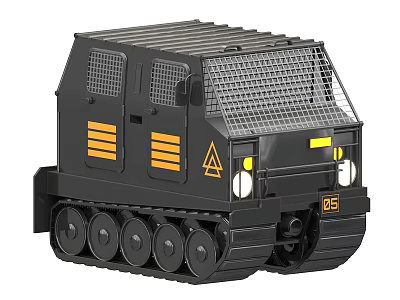 Black Tracked Utility Vehicle With Front Protective Grille And Yellow Stripes 3d model
