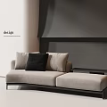 Modern Two Seater Sofa With Light Gray Fabric Black Cushions And Minimalist Side Table