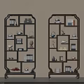 Traditional Chinese Dark Wood Display Shelves With Books Tea Sets And Decorative Items