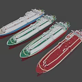 Row of Oil Tanker Ships with Colored Hulls Arranged Side by Side