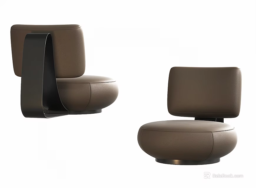 Modern Brown Leather Single Sofa with Circular Base and Metal Frame Modern Design 3d model