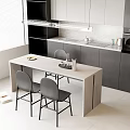 Modern Minimalist Dining Table Set With Four Chairs Light Countertop And Kitchen Cabinets 3d model