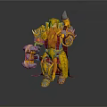 Mythical Man In Golden Decorative Armor With Long Beard Holding Hammer And Blue Gem