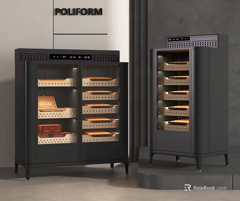 Poliform Modern Display Cabinets With Glass Doors And Interior Lighting 3d model 
