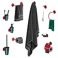 Essential Bathroom Accessories Including Towels Toilet Brush Tissue Holder And Soap Dispenser