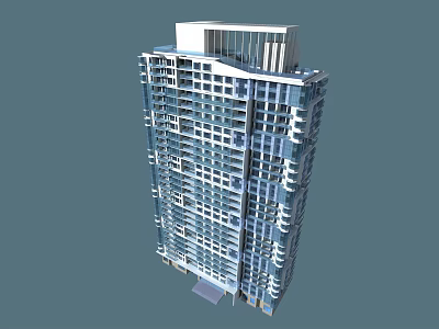 Modern High Rise Residential Building With Glass Facade And Top Design 3d model
