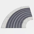 Curved Road Facilities With Multiple Lanes White Dashed Markings And Street Light Poles