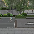 Modern High Rise Residential Landscape With Lush Trees Lawn Paved Plaza And Seating Areas