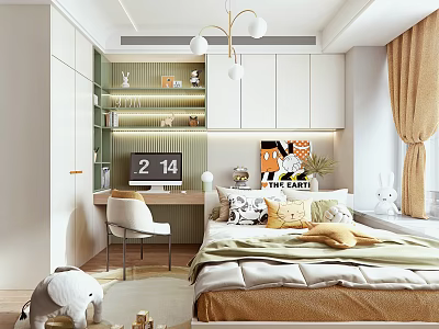 Tatami Bedroom Interior Design With Platform Bed Desk Storage And Cozy Decor 3d model