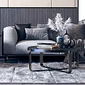 Modern Luxury Sofa and Coffee Table Set With Black Chair Gray Sofa Bookshelf and Lighting