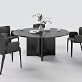 Elegant Modern Round Marble Dining Table Set With Black Chairs And Vase Tableware 3d model