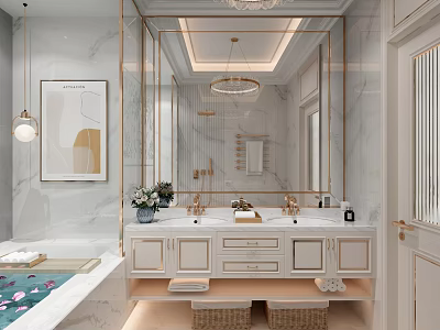 French European Bathroom Cabinet Bathtub Roman Curtain 3d model