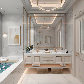 French European Bathroom Cabinet Bathtub Roman Curtain 3d model