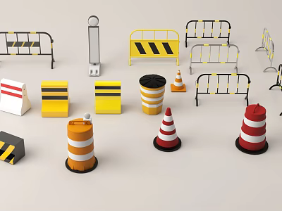 Different Types of Road Safety Equipment with Traffic Cones and Barriers 3d model