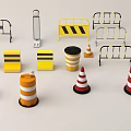 Different Types of Road Safety Equipment with Traffic Cones and Barriers