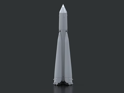 Silver Rocket 3D Model Design With Tall Structure And Engines On Dark Background 3d model