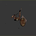 Game Film Character With Feathered Headdress Tattoos And Large Machete Running With Flying Debris