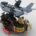 Building Blocks Model With Gray Aerial Structure Propeller And Brown Detailed Base Minifigures Red Buoys