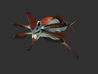 Red and White Aquatic Creature With Multiple Tentacles Unique Marine Design 3d model