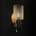 Elegant Wall Sconce With Gold Base Diamond Pattern Crystal Shade And Hanging Pendants
