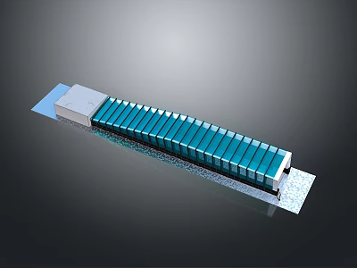 Long Strip Building Component With Blue Panels And Gray Base Structure 3d model