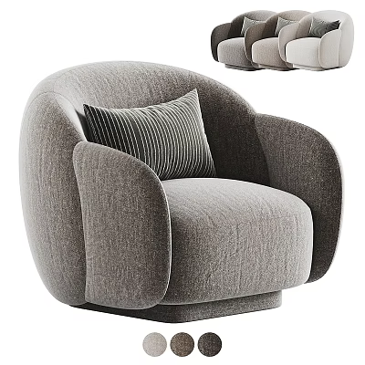Modern Grey Armchair with Rounded Arms Striped Cushion and Comfortable Fabric Upholstery 3d model