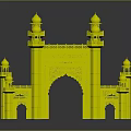 Red Symmetrical Gate Structure With Towers Arches And Road Base