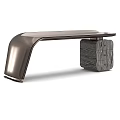Sleek Modern Desk Design With Metal Curved Frame And Wooden Pattern Square Base
