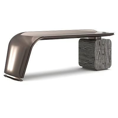 Sleek Modern Desk Design With Metal Curved Frame And Wooden Pattern Square Base 3d model