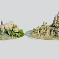 Exquisite Garden Ornaments With Rockery Green Plants Small Pagoda And Pond Design