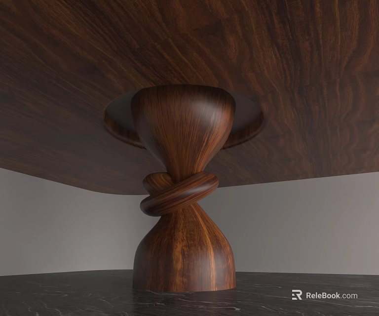 Elegant Wooden Table Column With Twisted Design And Natural Wood Grain 3d model 
