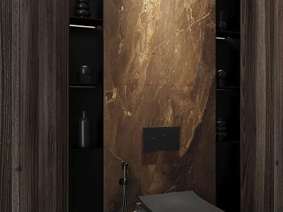 Modern Dark Bathroom Toilet With Sleek Marble Wall And Minimalist Design 3d model