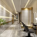 Modern Hair Beauty Salon Interior With Arched Wooden Decor Round Mirrors Chandeliers And Hairdressing Chairs