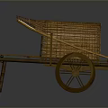 Vintage Traditional Bamboo Handcart With Canopy Wheel And Wooden Seat Design