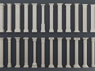 Collection Of Roman Columns With Various Classical Ornate Design Styles 3d model