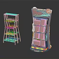 White Metal Multi Tier Shelving Unit And Blue Retail Display Rack With Red Bins