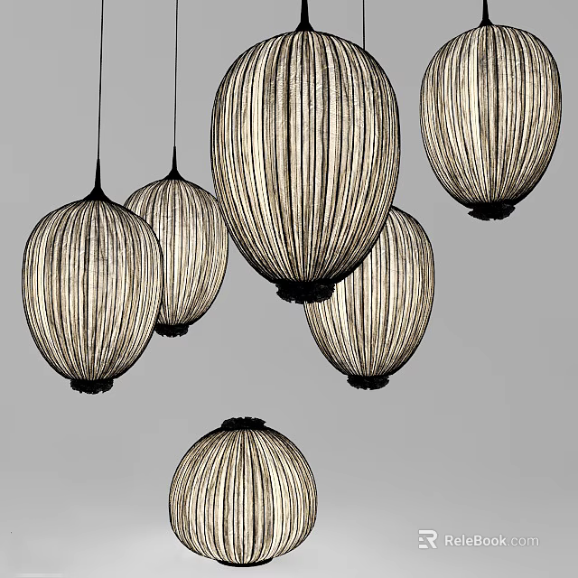 Modern Decorative Woven Striped Round Pendant Lights Hanging Together Stylishly 3d model 