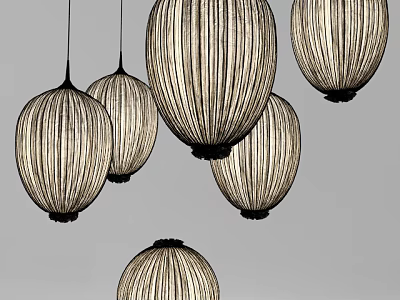 Modern Decorative Woven Striped Round Pendant Lights Hanging Together Stylishly 3d model