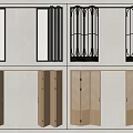 Modern Folding Doors With Black And Wooden Frames And Various Design Patterns 3d model