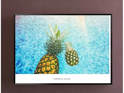 Botanical Pineapple Plant Painting With Blue Water Ripples Background And Framed Art 3d model