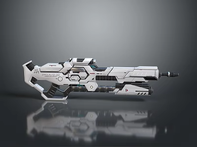 Futuristic White Weapon With Sleek Mechanical Design And Shiny Metallic Finish 3d model