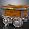 Vintage Wooden Mine Train Cart With Metal Frame And Large Wheels