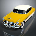 Yellow And White Vintage Classic Car With Chrome Grille And Round Headlights