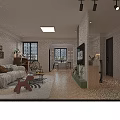 Modern Living and Dining Room Interior With Sofa Coffee Table TV Plants and Wooden Flooring